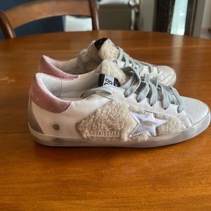 Golden Goose superstar, size 8 with pink detail and shearling on outside